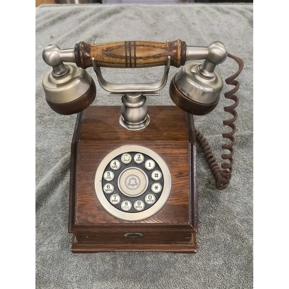 Western Electric Vtg Retro Country Squire Wood Case Phone-Faux Rotary Dial-9x7"